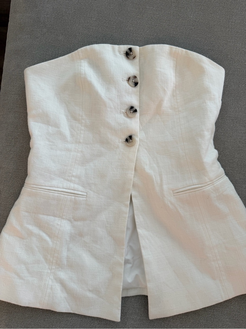 Stradivarius Strapless White Button Front Bustier Top